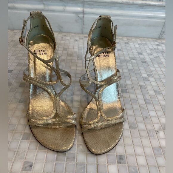 Stuart Weitzman Gold Embossed Leather High Heels - Picture 3 of 11